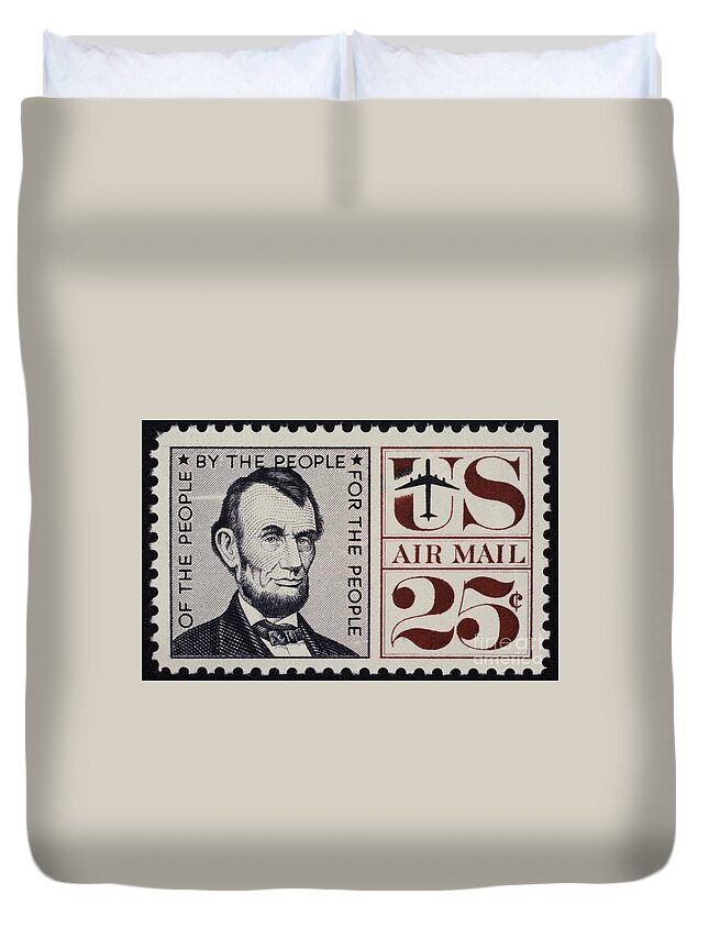 1960 Duvet Cover featuring the photograph ABRAHAM LINCOLN (1809-1865). 16th President of the United States. On a U.S. postage stamp, 1960 by Granger