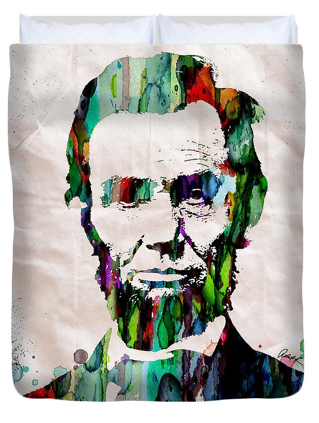 Abraham Duvet Cover featuring the painting Abraham Lincoln Art Watercolor by Robert R Splashy Art Abstract Paintings