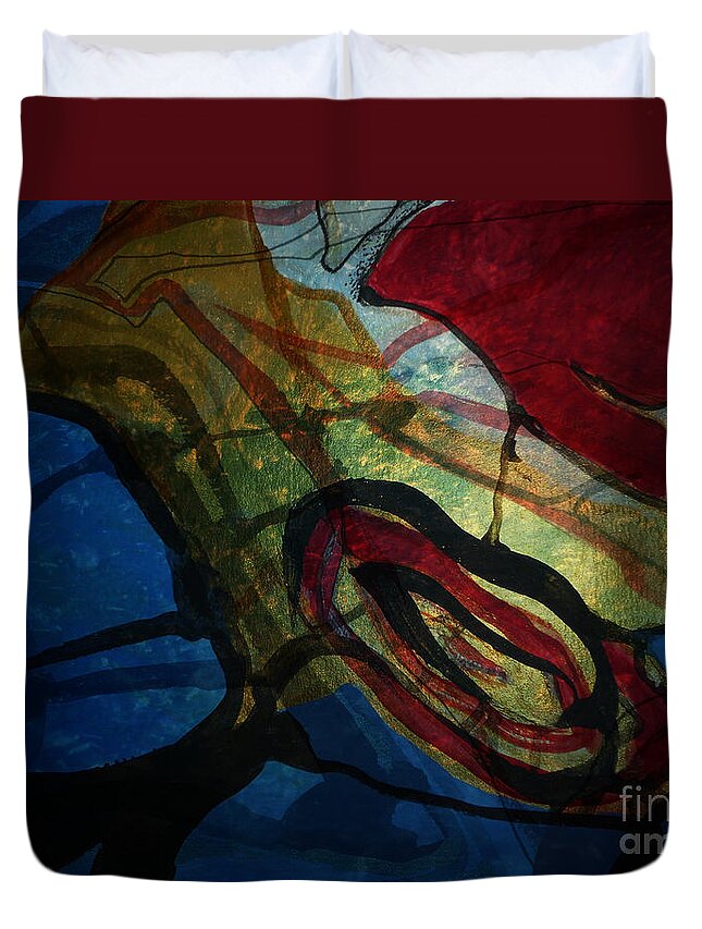 Katerina Stamatelos Duvet Cover featuring the painting Abstract-31 by Katerina Stamatelos