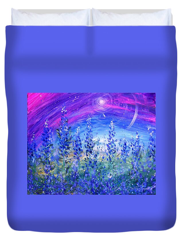 Bluebonnets Duvet Cover featuring the painting Abstract Bluebonnets by J Vincent Scarpace