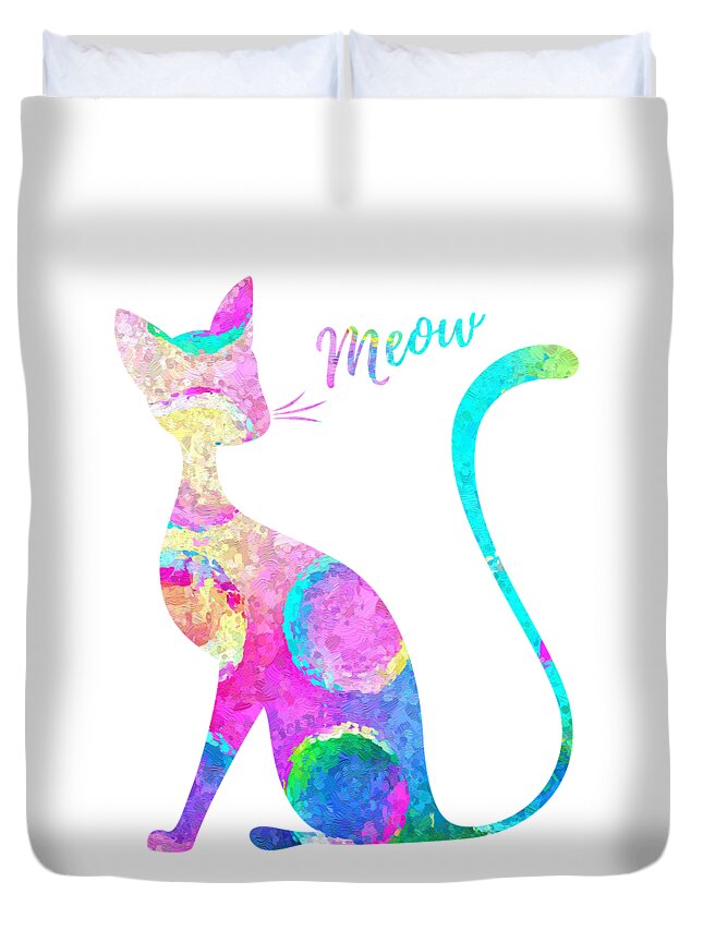 Watercolor Duvet Cover featuring the painting Abstract Cat by Zuzi 's