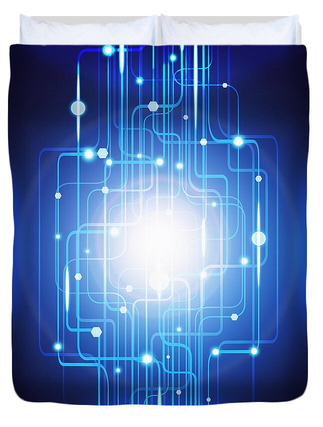 Abstract Duvet Cover featuring the photograph Abstract Circuit Board Lighting Effect by Setsiri Silapasuwanchai