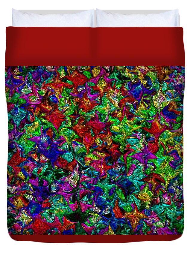 Abstract Duvet Cover featuring the digital art Abstract Floral Garden, Metallic by Lilia D