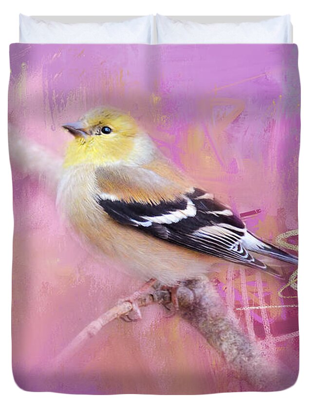 Jai Johnson Duvet Cover featuring the photograph Abstract Goldfinch by Jai Johnson