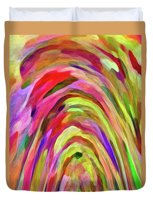 Grotto Duvet Cover featuring the digital art Abstract Grotto Red by Gary Olsen-Hasek
