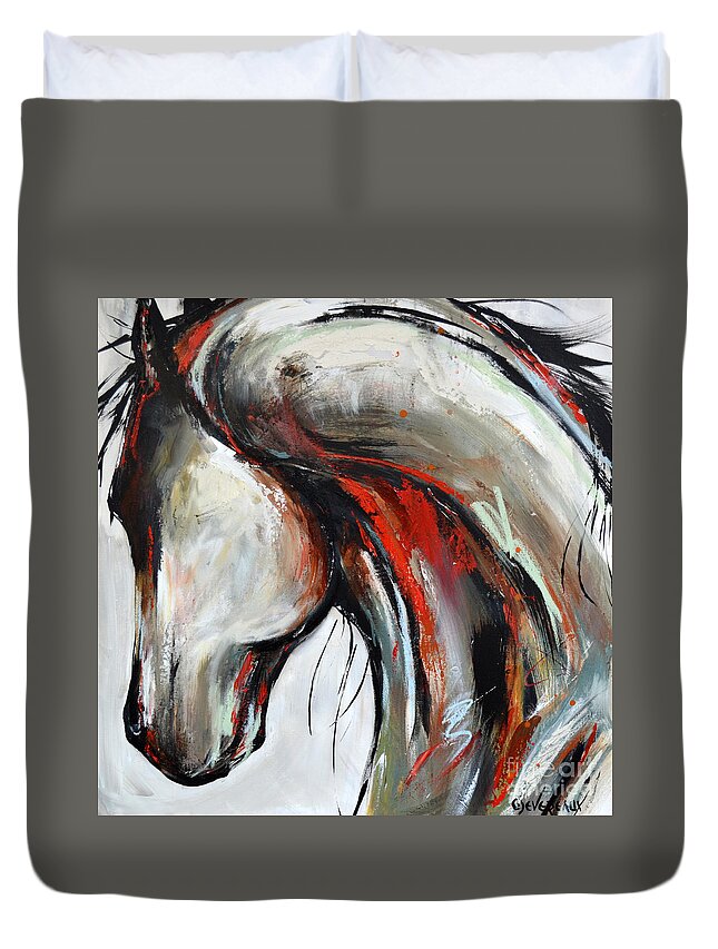 Horse Duvet Cover featuring the painting Abstract Horse 21 by Cher Devereaux