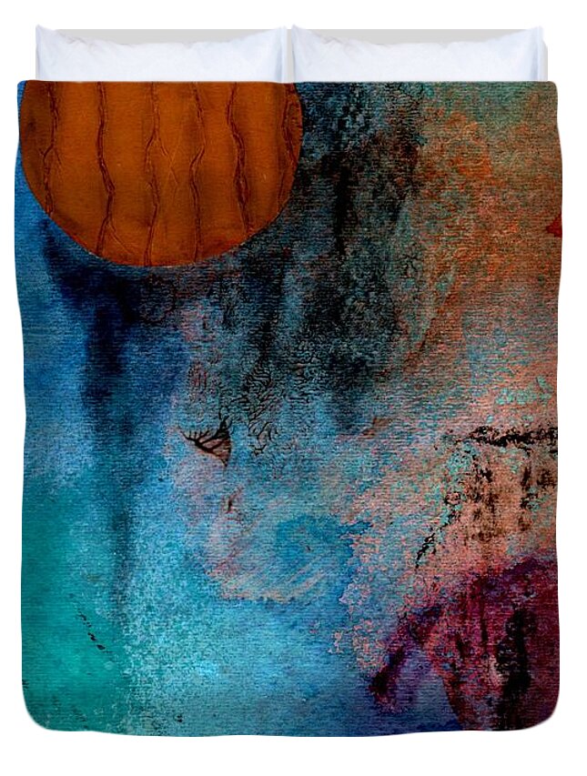 Abstract Duvet Cover featuring the painting Abstract in Blue and Brown by Desiree Paquette