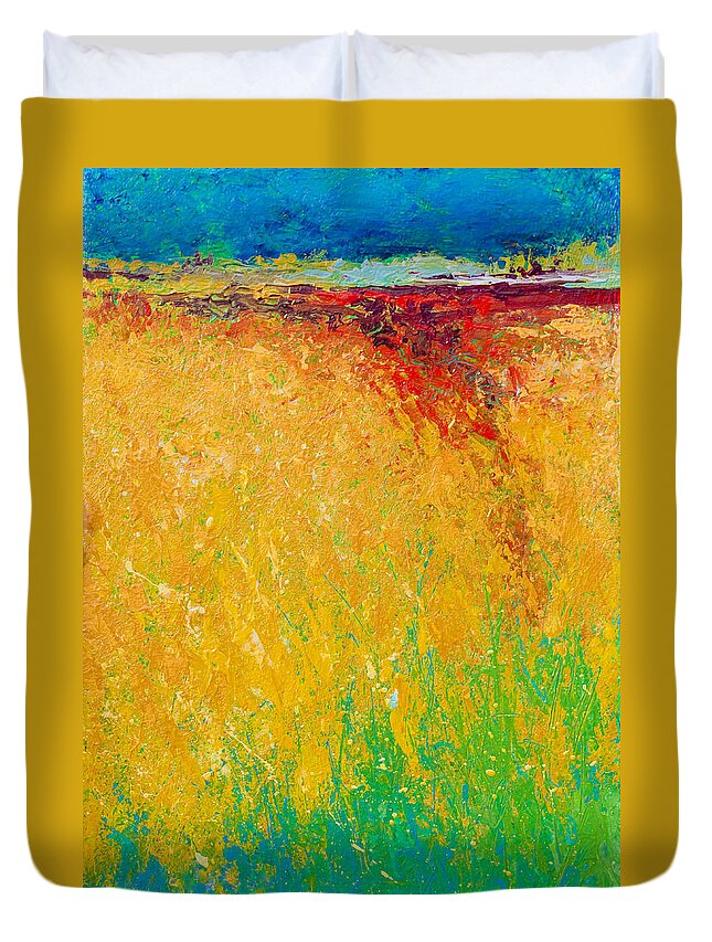 Trees Duvet Cover featuring the painting Abstract Landscape 1 by Marion Rose
