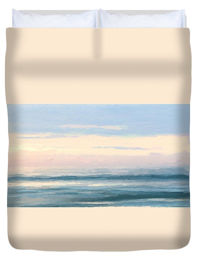 Anthony Fishburne Duvet Cover featuring the mixed media Abstract morning sea by Anthony Fishburne
