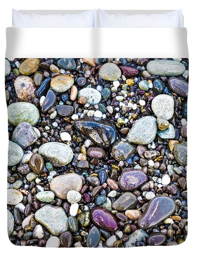 871a Duvet Cover featuring the photograph Abstract Nature Tropical Beach Pebbles 871A Blue Purple Pink and Orange 871A by Ricardos Creations