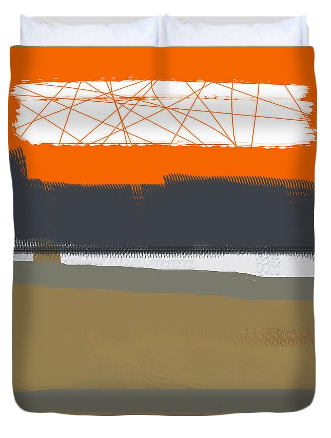 Abstract Duvet Cover featuring the painting Abstract Orange 1 by Naxart Studio