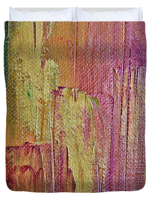 Abstract Duvet Cover featuring the painting Abstract Palette Knife Painting - Gold by Marianna Mills