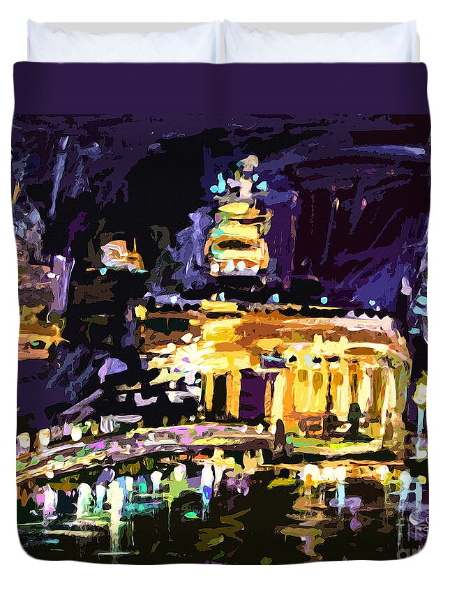 Abstract Duvet Cover featuring the painting Abstract Paris Night Reflections by Ginette Callaway