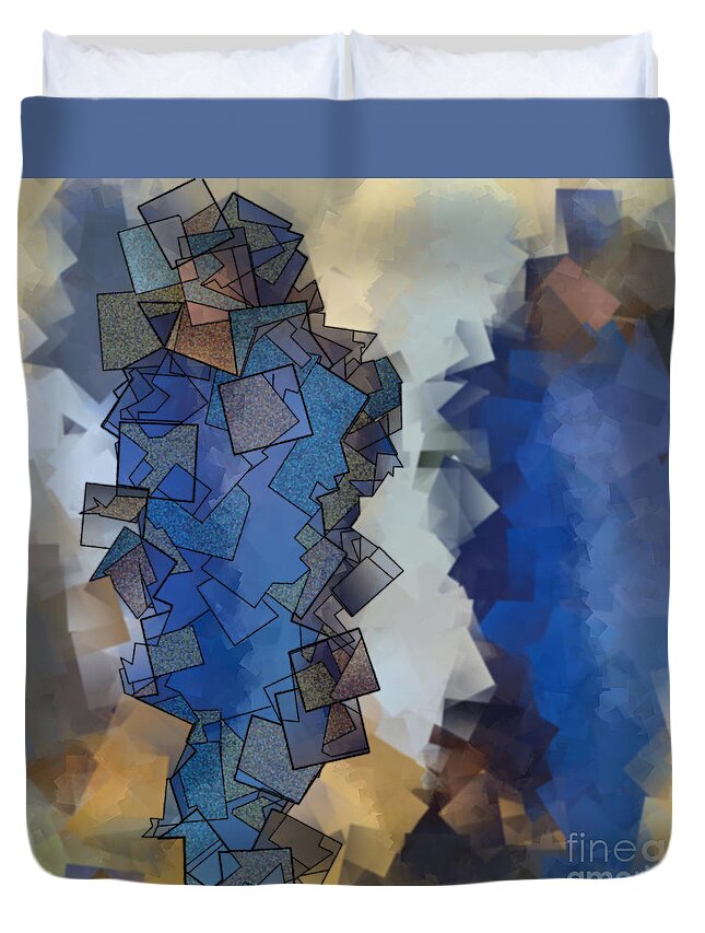 Abstract Duvet Cover featuring the digital art Blue Figures - Abstract Tiles No15.822 by Jason Freedman
