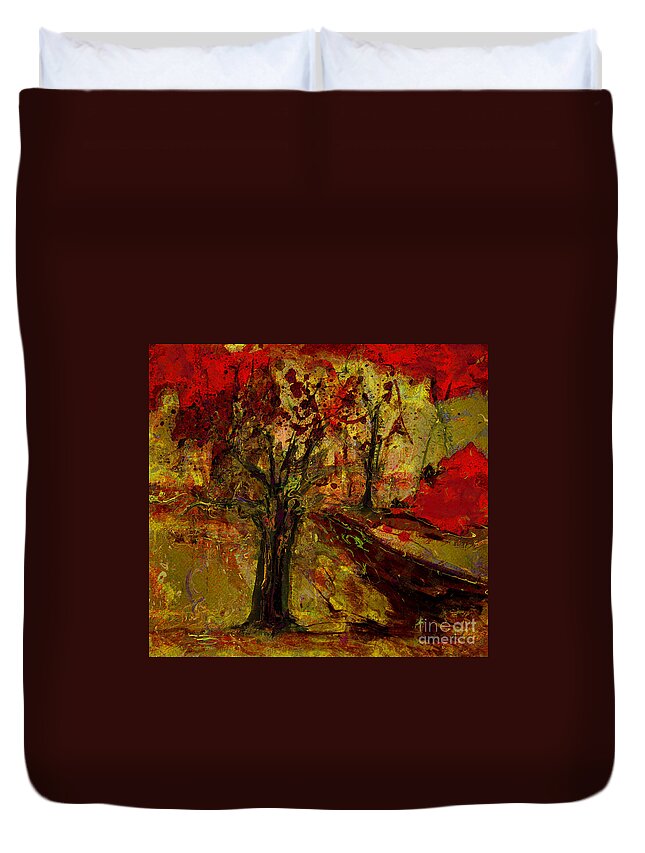 Tree Duvet Cover featuring the painting Abstract Tree by Julie Lueders 
