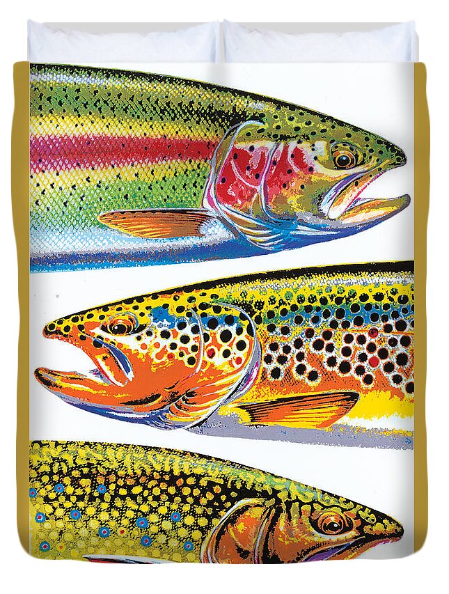 Jon Q Wright Duvet Cover featuring the painting Abstract Trout by JQ Licensing