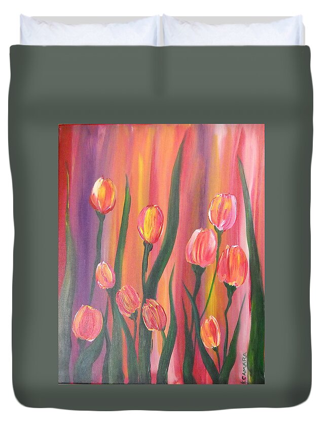 Landscape Duvet Cover featuring the painting Abstract Tulips by Kathie Camara