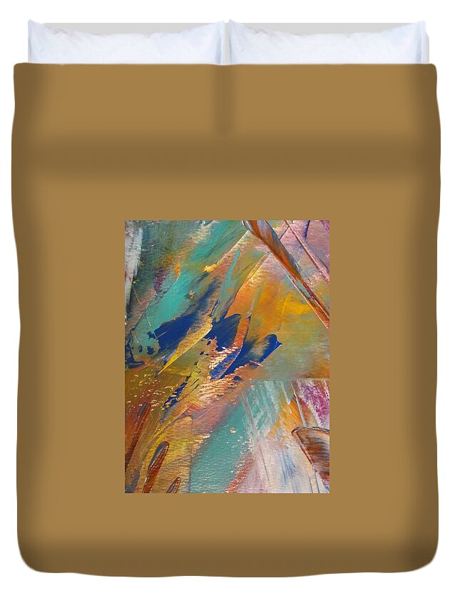 Abstract Duvet Cover featuring the painting Abstract with gold - close up 2 by Anita Burgermeister