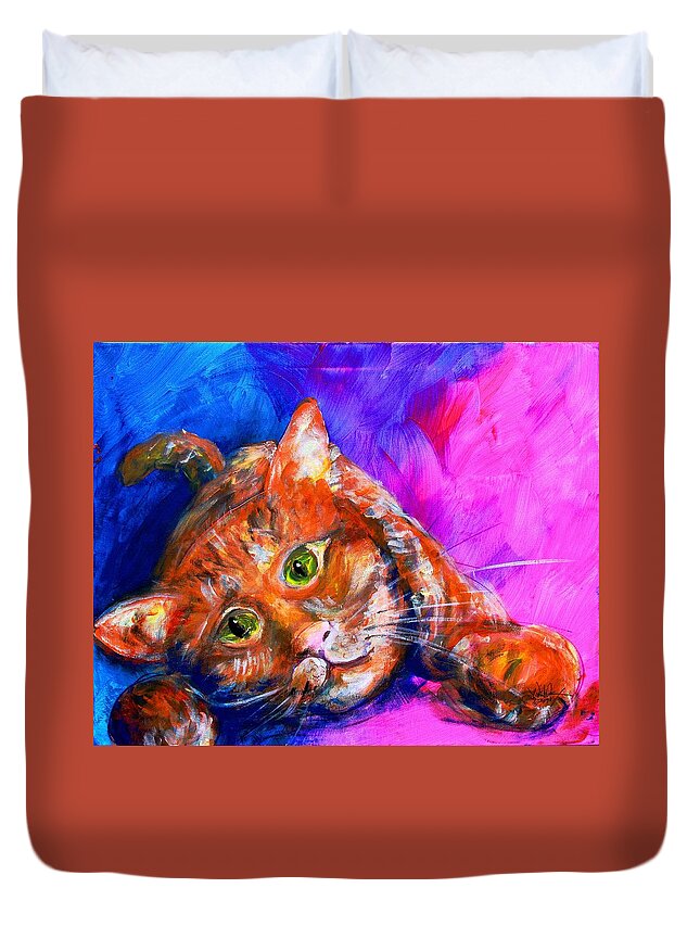 Cat Duvet Cover featuring the painting AbstrCat by J Vincent Scarpace
