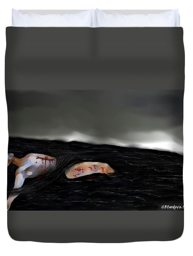 Spiritual Duvet Cover featuring the drawing Abyss by Carmen Cordova