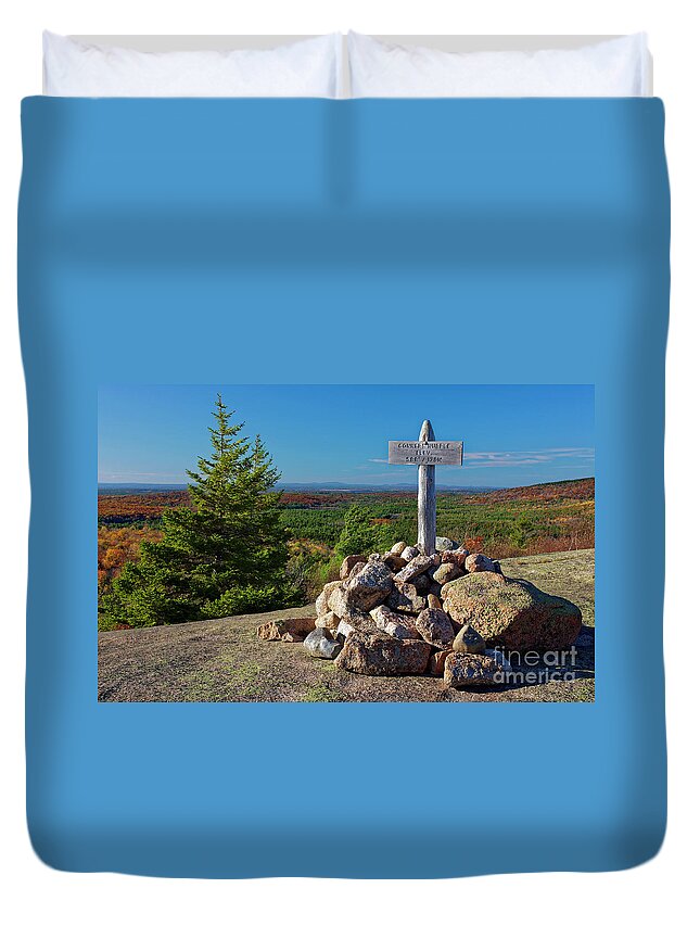 Acadia Duvet Cover featuring the photograph Summit marker, Acadia National Park, Maine, USA by Kevin Shields