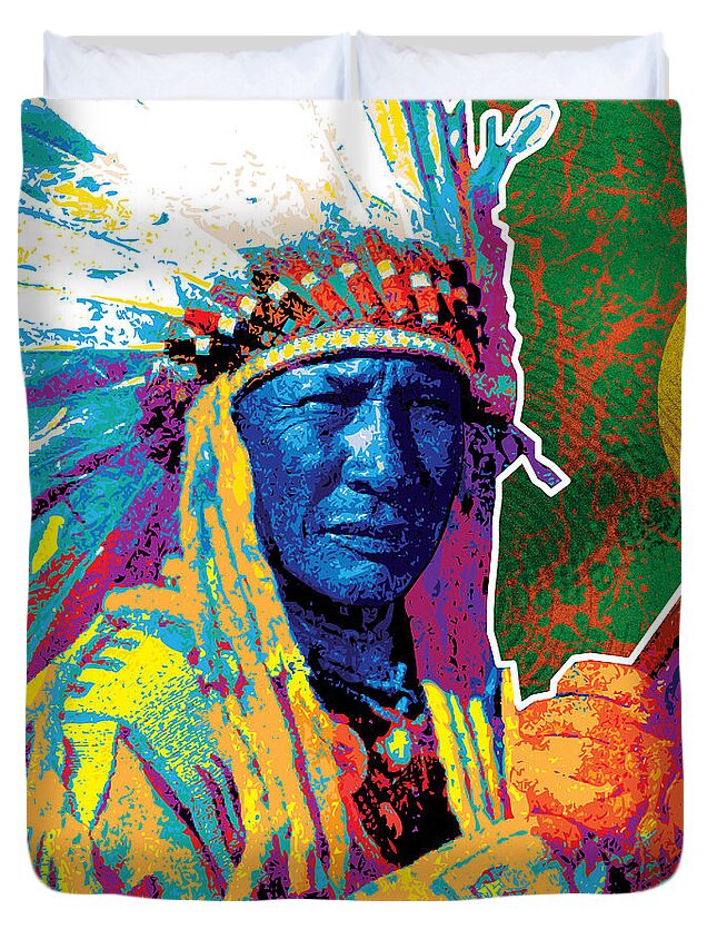 Vector Duvet Cover featuring the painting Aceca Indian Chief by Gary Grayson