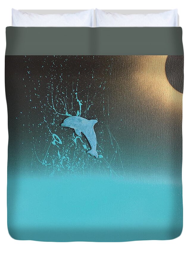Dolphin Duvet Cover featuring the painting Acend by Garrett Shefton
