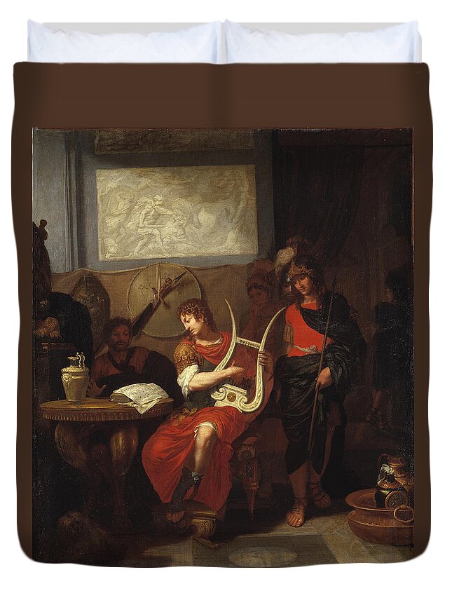 Gerard De Lairesse Duvet Cover featuring the painting Achilles Playing the Lyre before Patroclus by Gerard de Lairesse