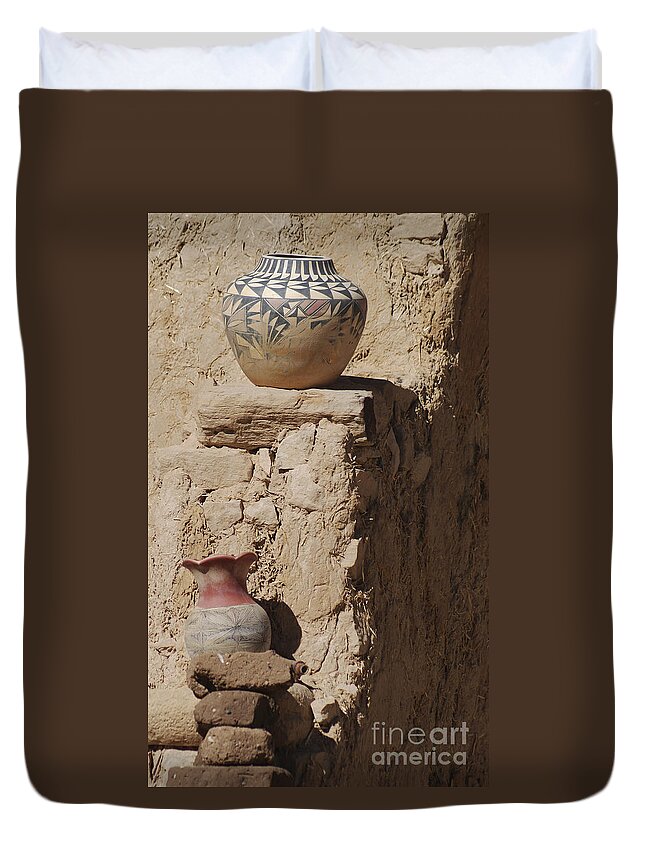 Pottery Duvet Cover featuring the photograph Acoma Pueblo Pottery by Debby Pueschel
