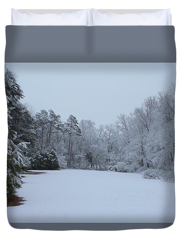 Trees Duvet Cover featuring the photograph Across the Yard by Ali Baucom