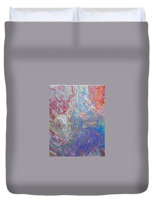 #acrylicdirtypour #abstractacrylics #coolart #paintingswithrainbowcolors #acrylicart #colorfulart Duvet Cover featuring the painting Acrylic Dirty Pour with Rainbow colors by Cynthia Silverman