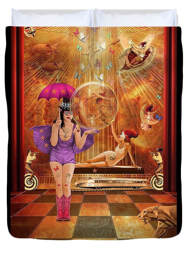 Circus Duvet Cover featuring the mixed media Act 4 Circus Pipe Dreams Alice in a Wonderland by Joseph J Stevens
