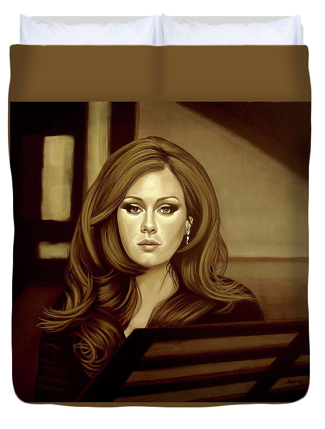Adele Duvet Cover featuring the painting Adele Gold by Paul Meijering