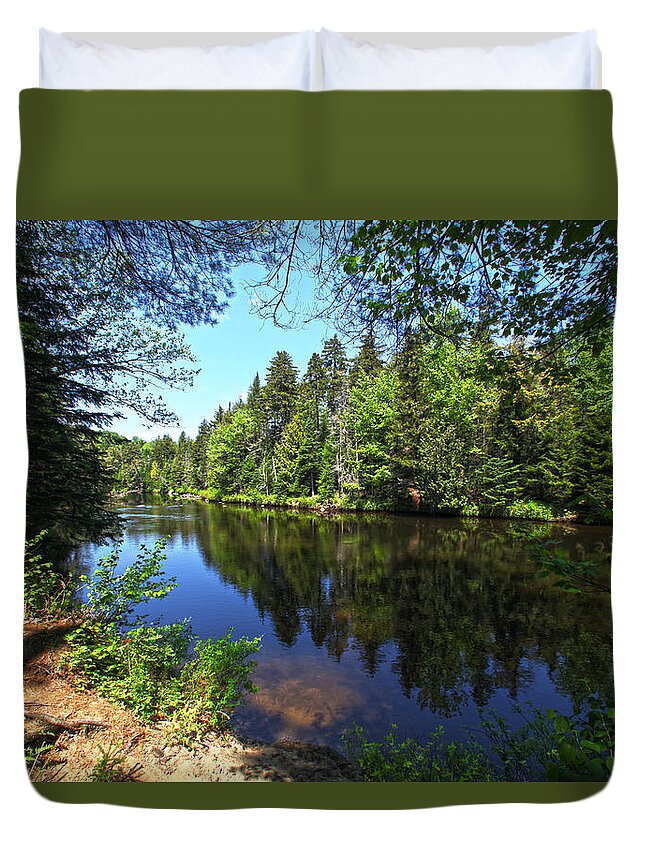 Adirondack Lake Water Pond Trees Pine Duvet Cover featuring the photograph Adirondack Waters by Robert Och