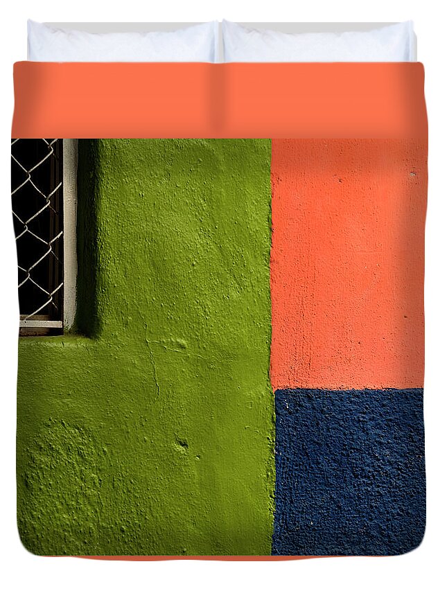 Adobe Duvet Cover featuring the photograph Adobe Walls Green Orange Blue by Doug Matthews