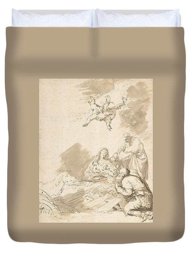 17th Century Art Duvet Cover featuring the drawing Adoration of the Shepherds by Jusepe de Ribera