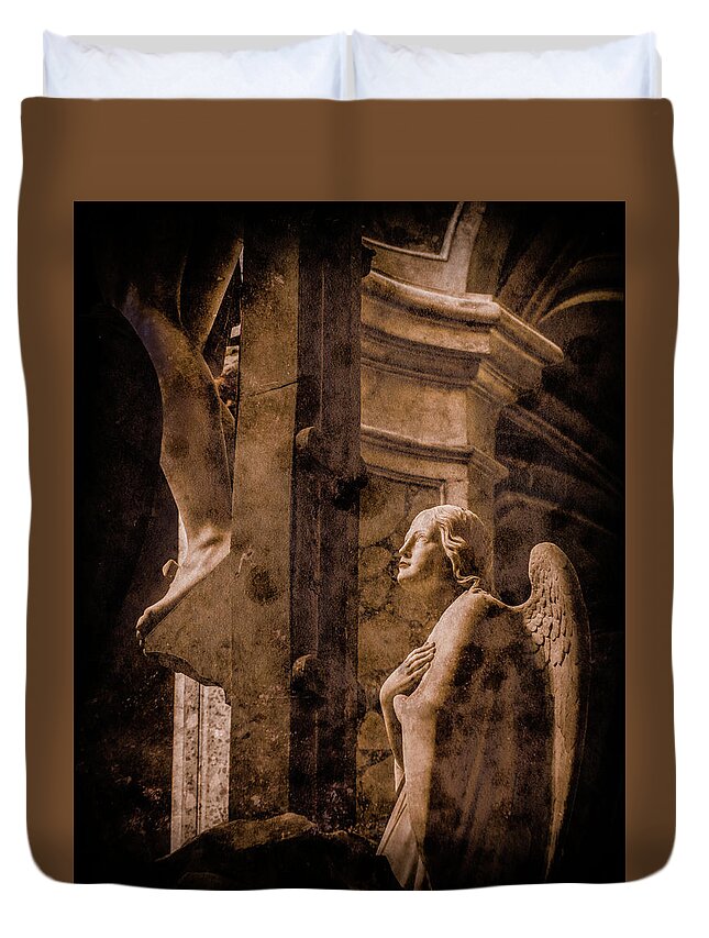 Angel Duvet Cover featuring the photograph Paris, France - Adoring Angel by Mark Forte