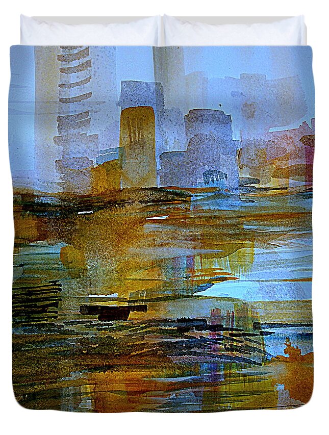 Abstract Landscape Painting Duvet Cover featuring the painting Adrift by Nancy Kane Chapman