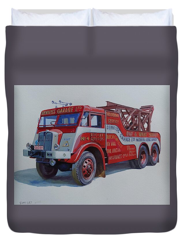 Aec Duvet Cover featuring the painting AEC Militant Dennis's. by Mike Jeffries