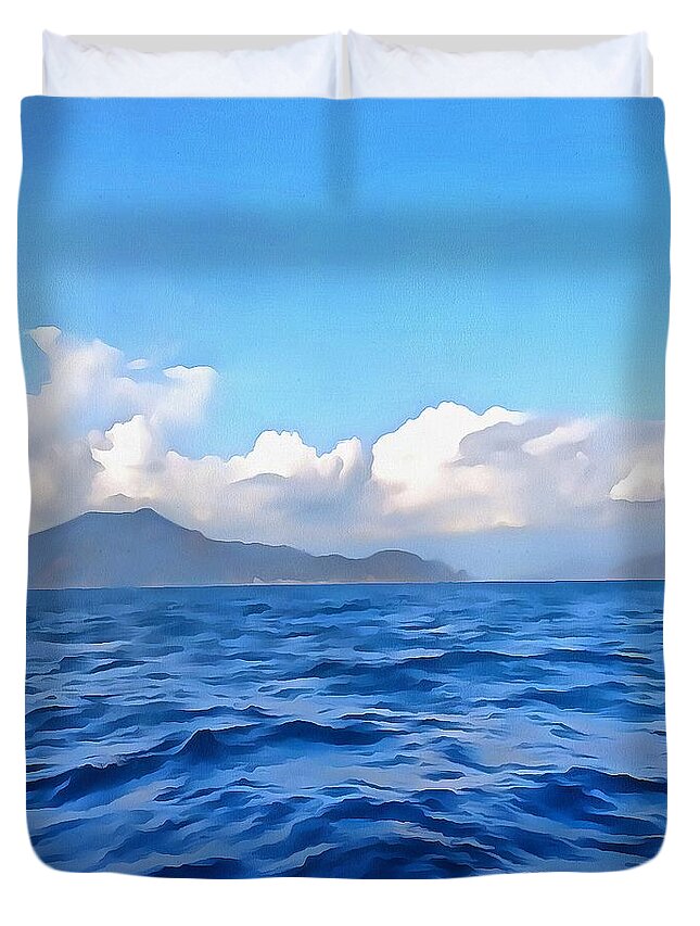Blue Duvet Cover featuring the painting Aegean Blue by Taiche Acrylic Art