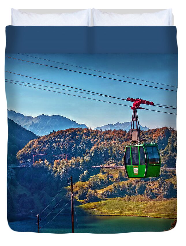 Switzerland Duvet Cover featuring the photograph Aerial Cableway by Hanny Heim