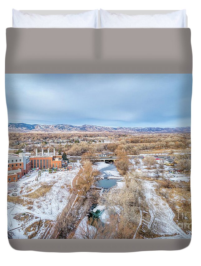 Colorado Duvet Cover featuring the photograph aerial cityscape of Fort Collins by Marek Uliasz