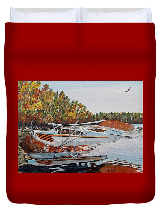 Aeronca Chief Float Plane Duvet Cover featuring the painting Aeronca Super Chief 0290 by Marilyn McNish