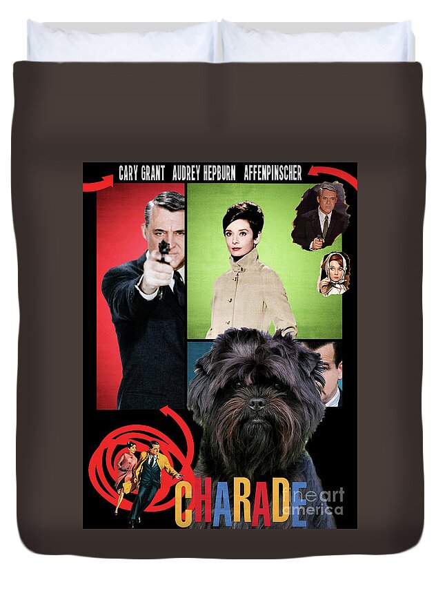 Affenpinscher Duvet Cover featuring the painting Affenpinscher Art - Charade Movie Poster by Sandra Sij