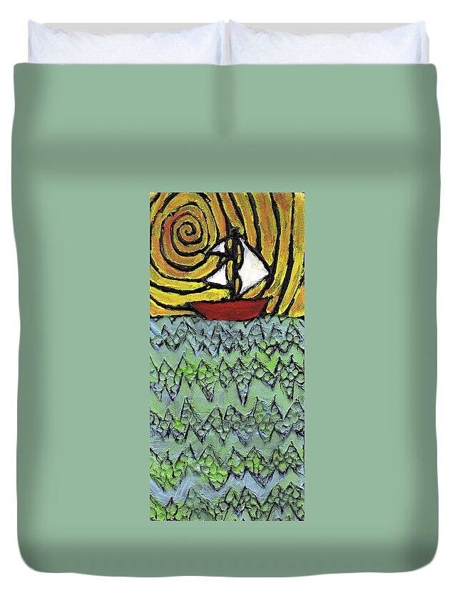 Sailing Duvet Cover featuring the painting Afloat on the Bubbling Sea by Wayne Potrafka