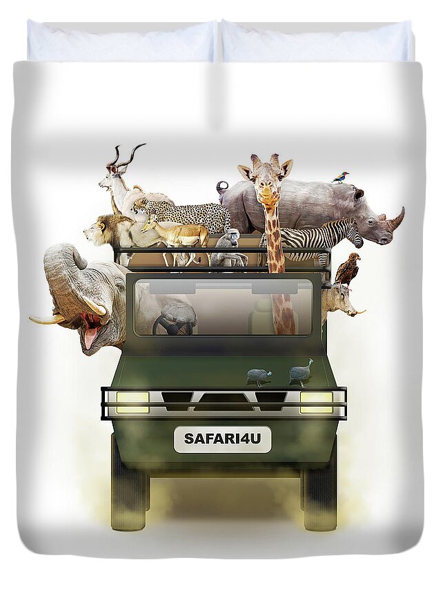 Safari Duvet Cover featuring the photograph African Animals in Safari Tour Vehicle by Good Focused