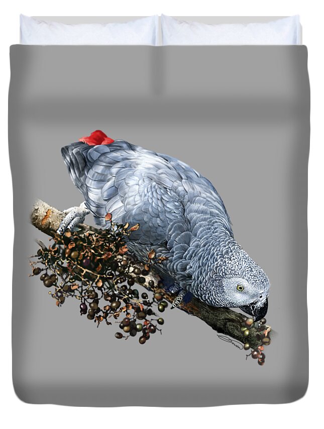 African Duvet Cover featuring the digital art African Grey Parrot A by Owen Bell