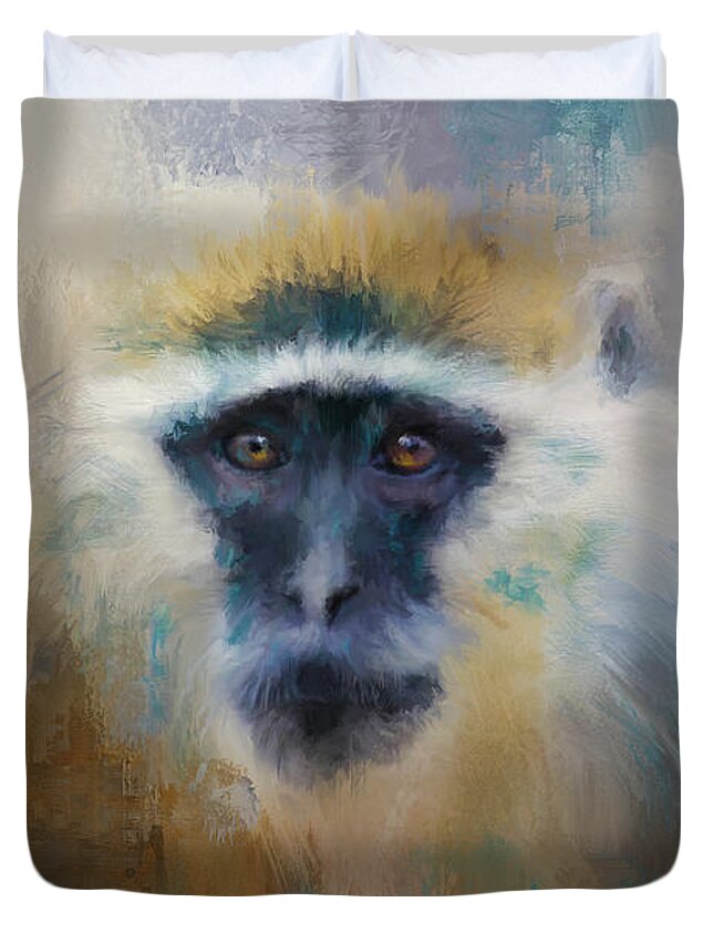Jai Johnson Duvet Cover featuring the painting African Grivet Monkey by Jai Johnson