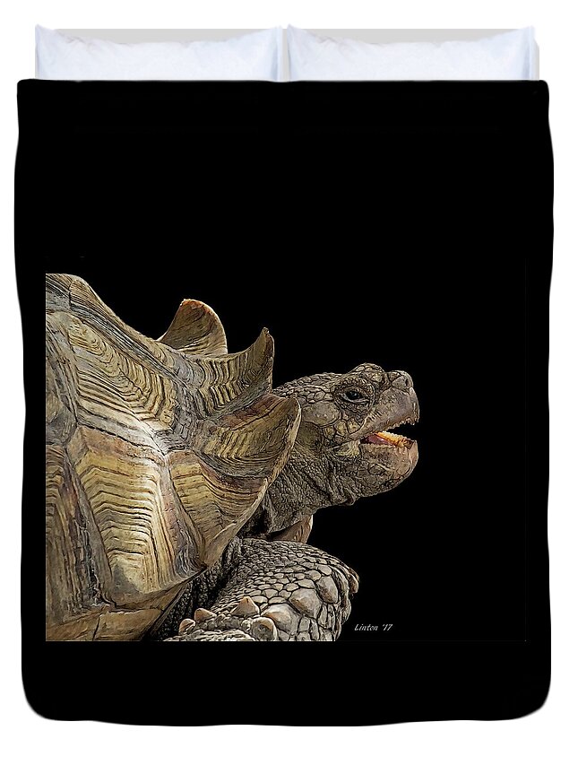 Tortoise Duvet Cover featuring the digital art African Spurred Tortoise by Larry Linton
