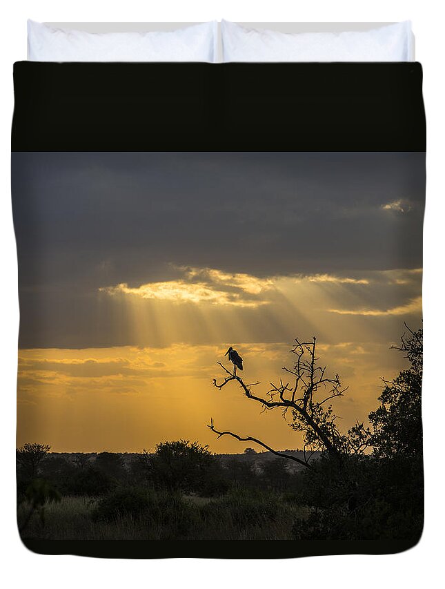 Crepuscular Rays Duvet Cover featuring the tapestry - textile African Sunset 2 by Kathy Adams Clark